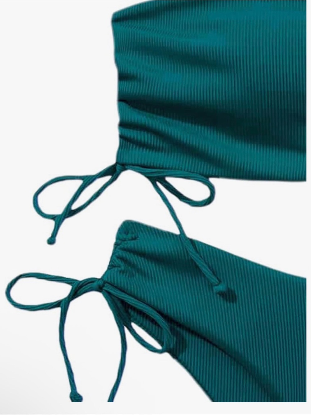 Drawstring Side Tie Ribbed Bikini Set 2 PCS strapless Top & Triangle Bottom - Picture 11 of 14